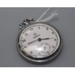 An stainless steel pocket watch, circa 1930, the white enamel dial signed Omega with Arabic numerals