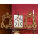 A pair of gilt photographs frames in 19th century style; together with a leaded glass lantern