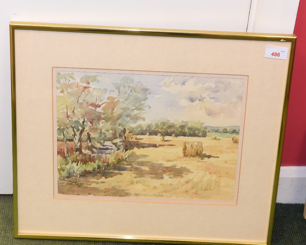 J.C. Eccles, Harvest Scene, 'After The Harvest At Mickley', watercolour, signed