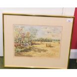 J.C. Eccles, Harvest Scene, 'After The Harvest At Mickley', watercolour, signed