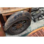 Classic & Vintage Automotive: a three stud cast artillery wheel (poss. from a Morris 500x19) tog.