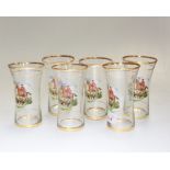 A set of six gilt-highlighted glass tumblers each printed with a hunting scene