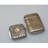 Two silver vestas, one marked Birmingham, 1900, the other sterling silver. 1.2 troy ounces
