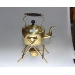 A 19th century brass spirit kettle on stand (with burner)