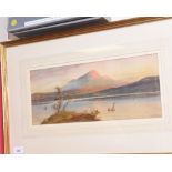 William Henry Earp,  Highland Sunset, with sailing boats on a loch and hills beyond, watercolour,