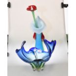 A Murano style opaque glass lily vase together with glass lily flower on green glass stem, circa