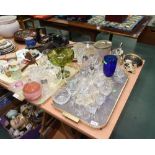 Two trays of glass inc. sweetmeat jar, knife rests, centre bowl, Waterford Crystal champagne,