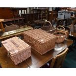 Two wicker hampers; tog. with two wicker baskets