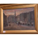 Lucy French (20th Century), Street Scene Of Figures In Period Costume, acrylic on canvas, signed