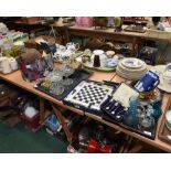 Three trays inc. silver plate, copper and brass, Wedgwood jasperware jug, cased coffee bean