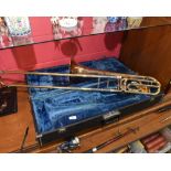 A cased Yamaha YBL.321 trombone