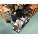 A group inc. an overhead projector, camping stove, television bracket etc