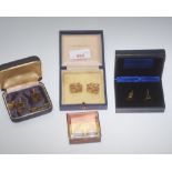 A pair of 14ct gold 'tree bark' cufflinks (16 grams), tog. with three other pairs of gilt cufflinks.