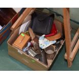 A box inc. military trench saw, pewter tankards, brooch etc