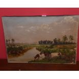 D. Compton, Cattle watering, signed & dated 1903, oil on canvas, unframed