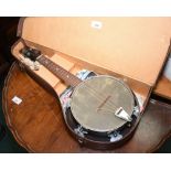 A Melody Junior ukulele banjo, cased