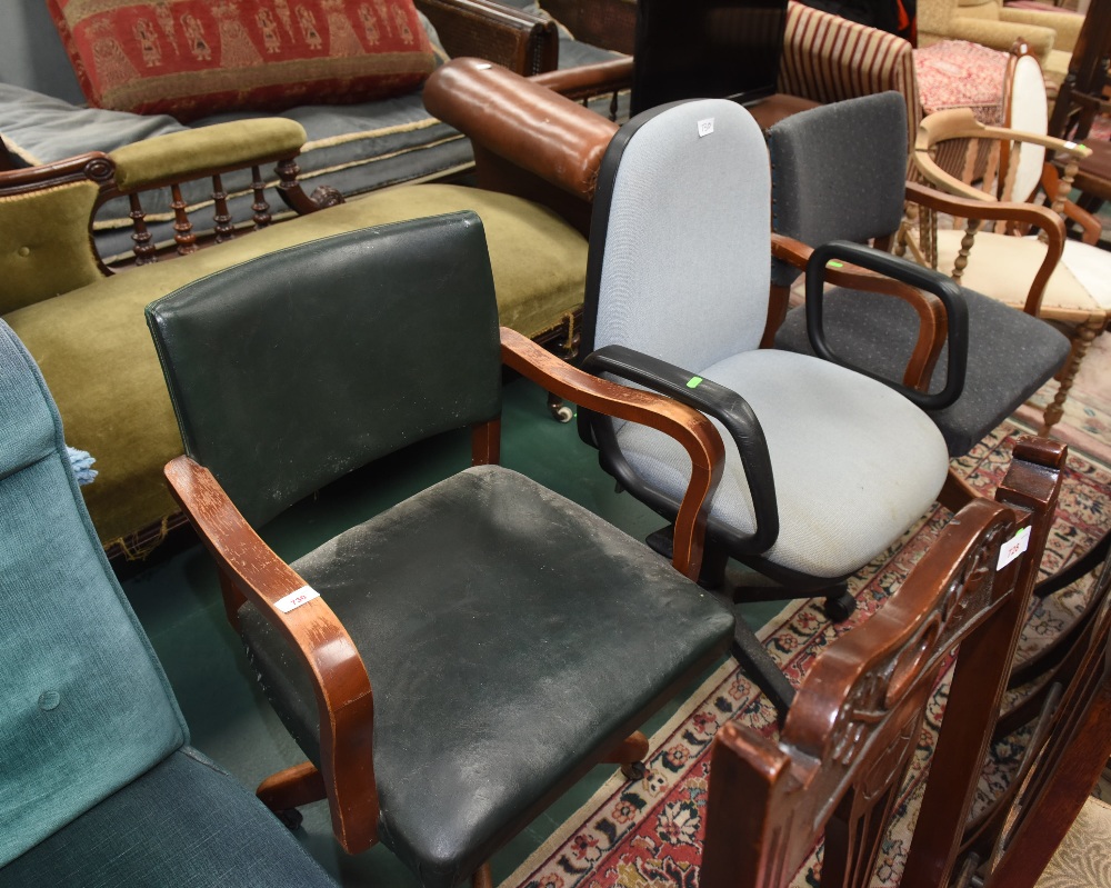 A vintage mahogany framed office chair; tog. with a modern office chair (2)