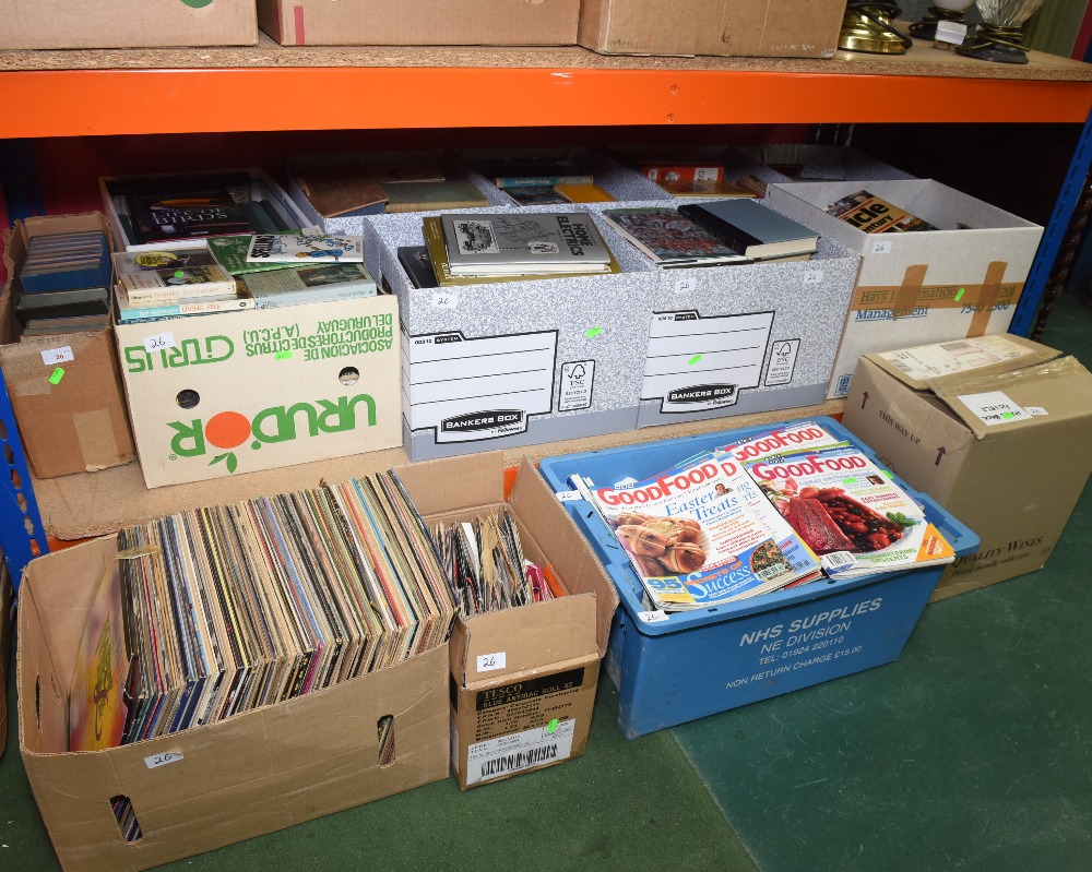 Fourteen boxes of books, periodicals and LPs
