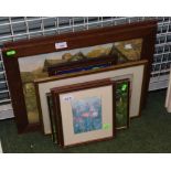 After Frank Moss Bennett, pair of coloured reproduction townscapes, in oak frames together with