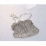 A sliver mesh evening purse, circa 1910, with stamped marks.