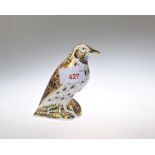 A Royal Crown Derby paperweight Song Thrush, with gold button