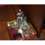 A novelty table lighter in the form of a Knight together with collection of  chrome and metal