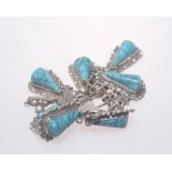 A pair of Mexican silver earrings set with turquoise tog. with a pendant en suite