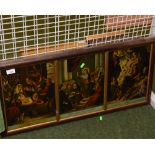 Three coloured prints of The Life of Christ, framed as a triptych,