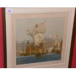 Norman Wilkinson, Ships At Full Sail, print, signed and framed