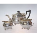 A 20th century silver bachelor teaset in the Regency style comprising teapot, cream and sugar,