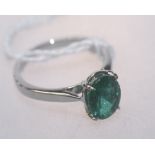 A single stone emerald ring on an 18ct white gold band. 2.20ct. Ring size N