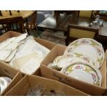 A box containing floral decorated dinner wares; tog. with a box of ephemera