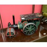 A vintage painted metal steam roller model