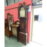 An 18th century oak longcase clock, the 12in dial with roman numerals and painted floral