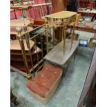 A console table; tog. with a 1950s coffee table and a pouffe