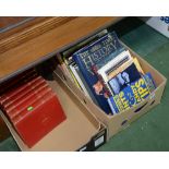 Two boxes of books inc. reference; tog. with a group of LPs