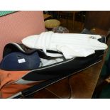 A complete cricket kit; inc. pads, helmet, gloves, box etc