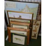 A group of framed decorative prints and maps, (13)