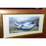 A framed print of two salmon