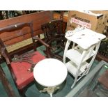 A painted bookstand, a painted occasional table and two mahogany chairs (one folding)