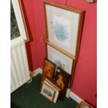 Four marquetry panels of clowns and other prints