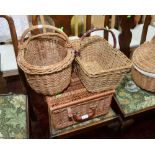 A wicker picnic hamper; tog. with two wicker handled baskets