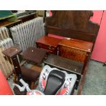 An 18th century style box stool, mahogany cabinet in period style, nest of tables, ergonomic chair