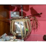 A white metal and hide tribal drum together with a spear and a dagger (3)