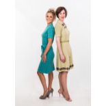 Two 1960's day dresses, the first Dumarsel, in a green corded stripe applied with stylised