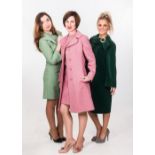 A 1970's dusty pink dress and coat, a jade green dress and jacket of similar date and a Gerald