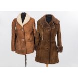 Two vintage lady's sheepskin lined suede coats, one longer with belted back and cuff sleeves