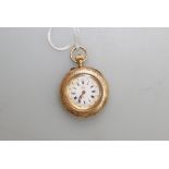 A Continental 14ct gold ladies fob watch, probably French, with attractive engine turned floral