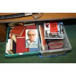 Two boxes of books inc. biographical, reference and novels etc