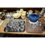 Two trays of glass inc. drinking glasses, cocktail shaker, dressing table jars etc; tog. wit Royal